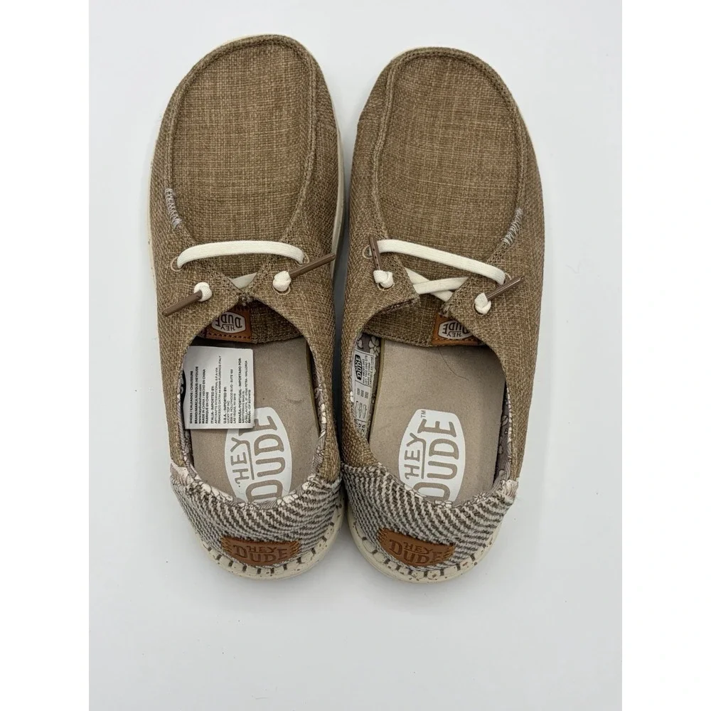 Hey Dude Wendy Rise Woven Tan Shoes Women's Size 9 Slip On Summer Shoes